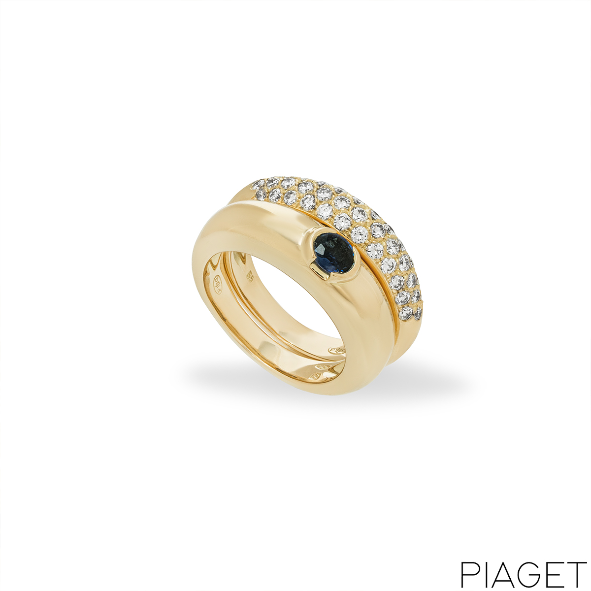 Piaget Yellow Gold Sapphire Diamond Double Ring Rich Diamonds